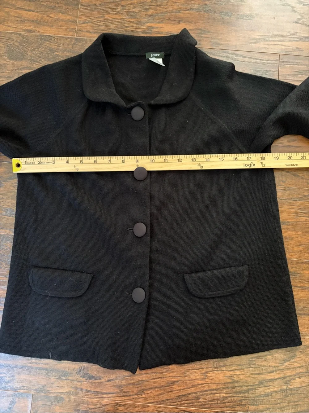 J. Crew Wool Black 3/4 Sleeve Button Front Sweater Jacket